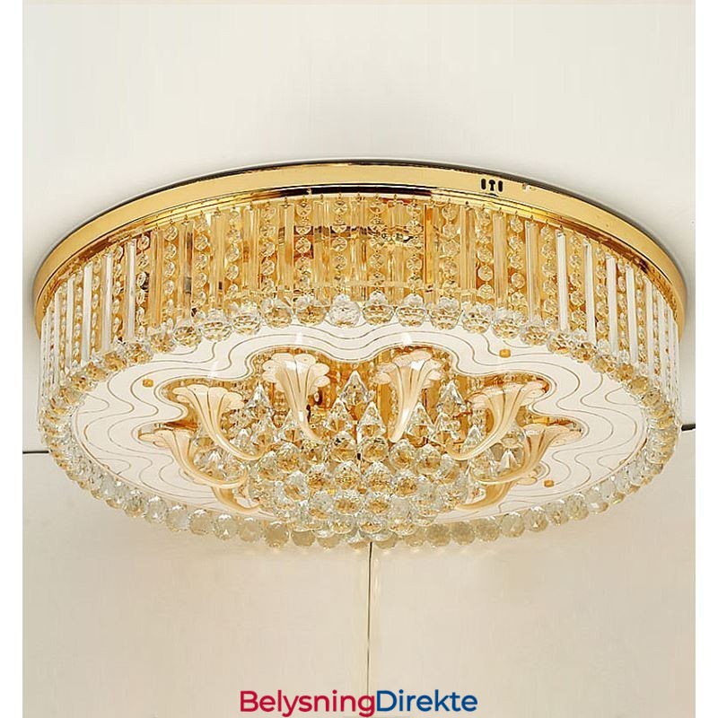 Elegant Innfelt Lampe I Gullkrystall Med Taklampe