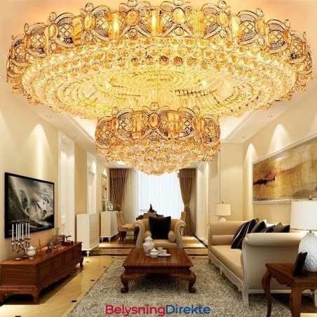 Moderne Gullfarget Krystalltaklampe Rund Innfelt Belysning