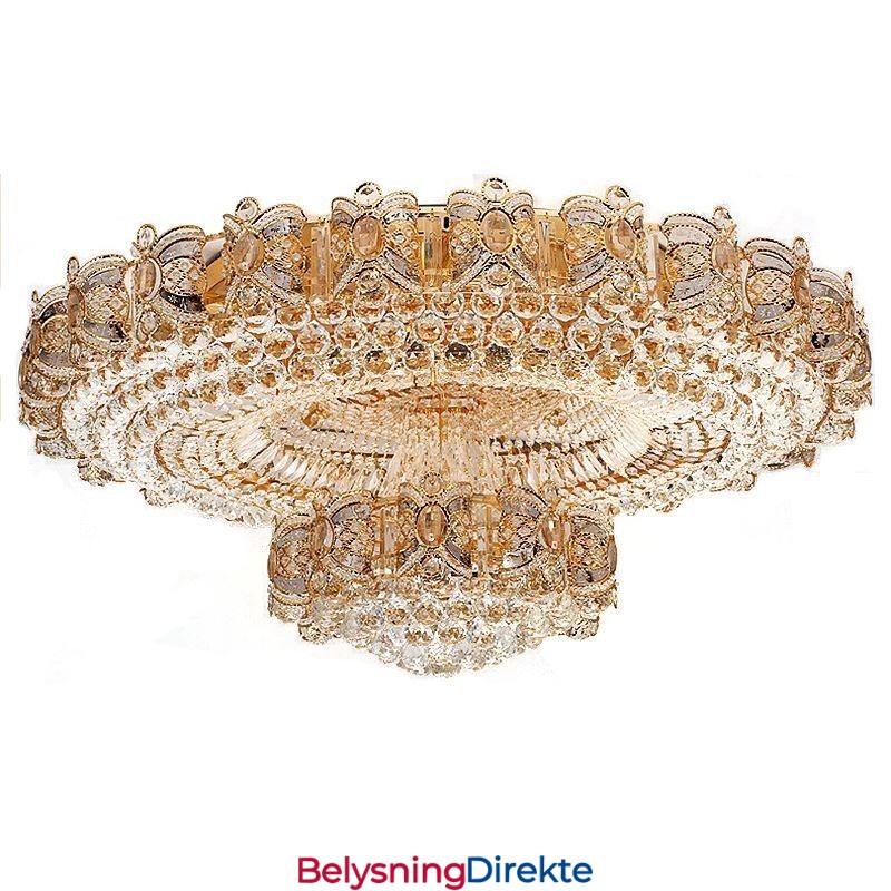 Moderne Gullfarget Krystalltaklampe Rund Innfelt Belysning