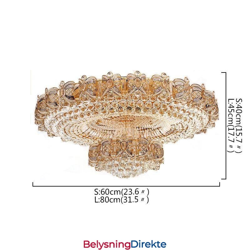 Moderne Gullfarget Krystalltaklampe Rund Innfelt Belysning