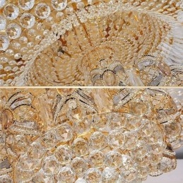 Moderne Gullfarget Krystalltaklampe Rund Innfelt Belysning