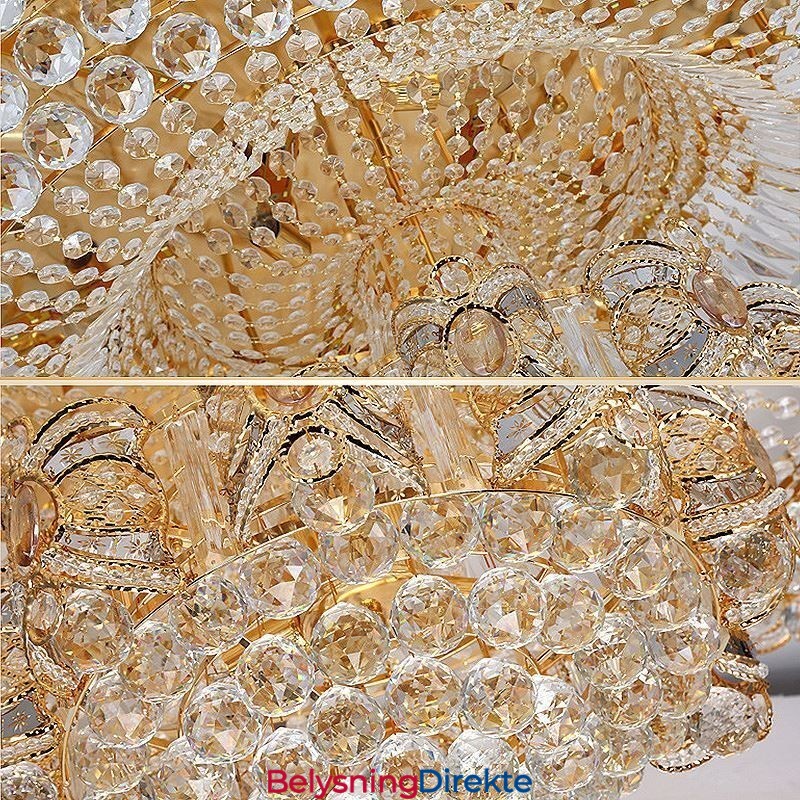 Moderne Gullfarget Krystalltaklampe Rund Innfelt Belysning