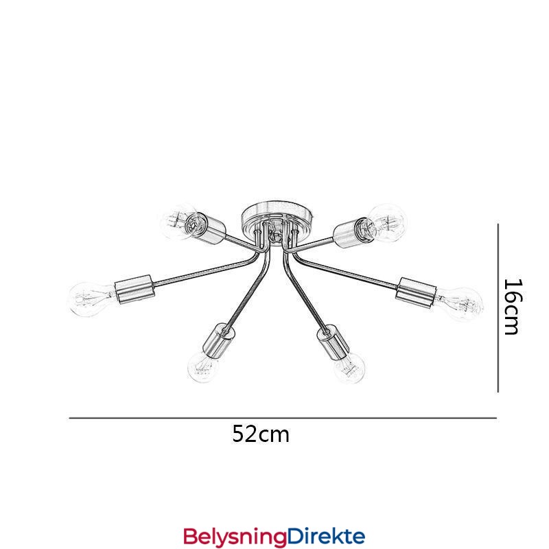 Sputnik Lysekrone Med 6 Lys, Delvis Innfelt Taklampe
