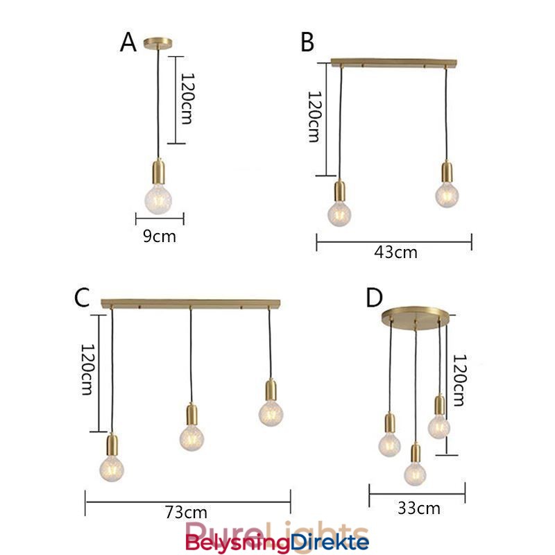 Nordisk Messing 3 Anhengslampe I Klyngeform, Kreativ Minimalistisk Lampe
