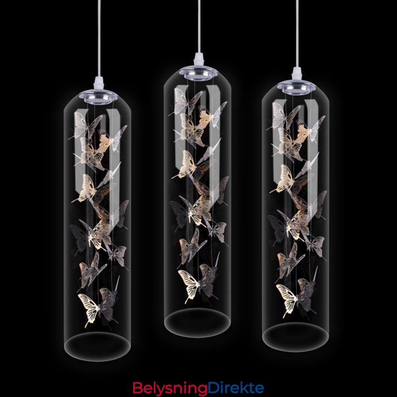 Glass Pendellampe Kreativ Nordisk Sylinderlampe Sommerfugllampe
