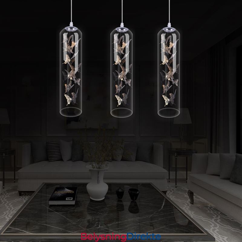 Glass Pendellampe Kreativ Nordisk Sylinderlampe Sommerfugllampe