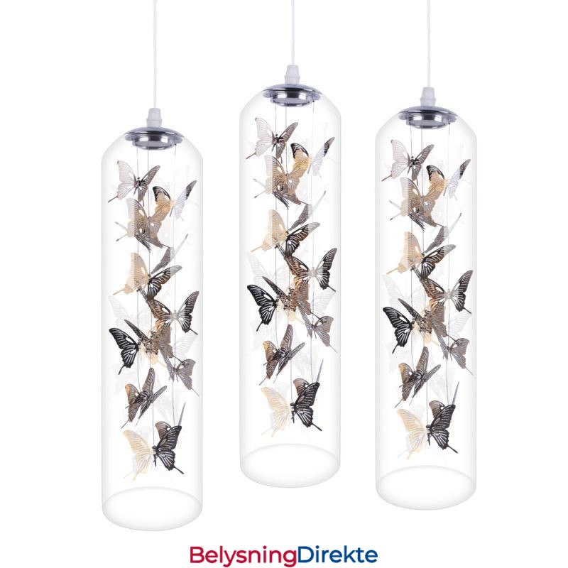 Glass Pendellampe Kreativ Nordisk Sylinderlampe Sommerfugllampe