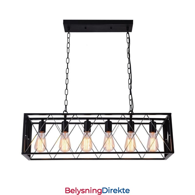 Rustikk Rektangulær Pendellampe Med 6 Lys, Landlig Hengelampe