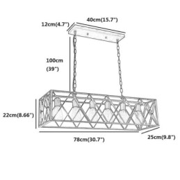 Rustikk Rektangulær Pendellampe Med 6 Lys, Landlig Hengelampe