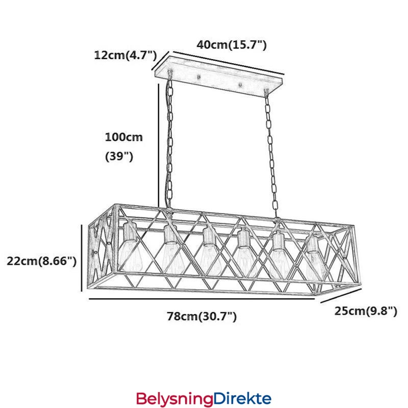 Rustikk Rektangulær Pendellampe Med 6 Lys, Landlig Hengelampe
