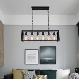 Rustikk Rektangulær Pendellampe Med 6 Lys, Landlig Hengelampe