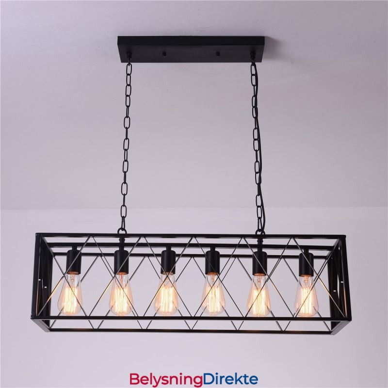 Rustikk Rektangulær Pendellampe Med 6 Lys, Landlig Hengelampe