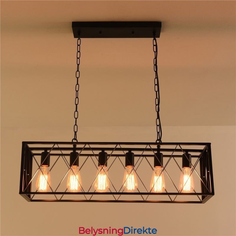 Rustikk Rektangulær Pendellampe Med 6 Lys, Landlig Hengelampe