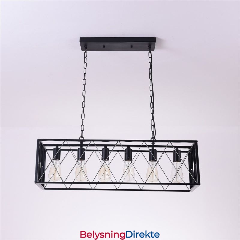 Rustikk Rektangulær Pendellampe Med 6 Lys, Landlig Hengelampe
