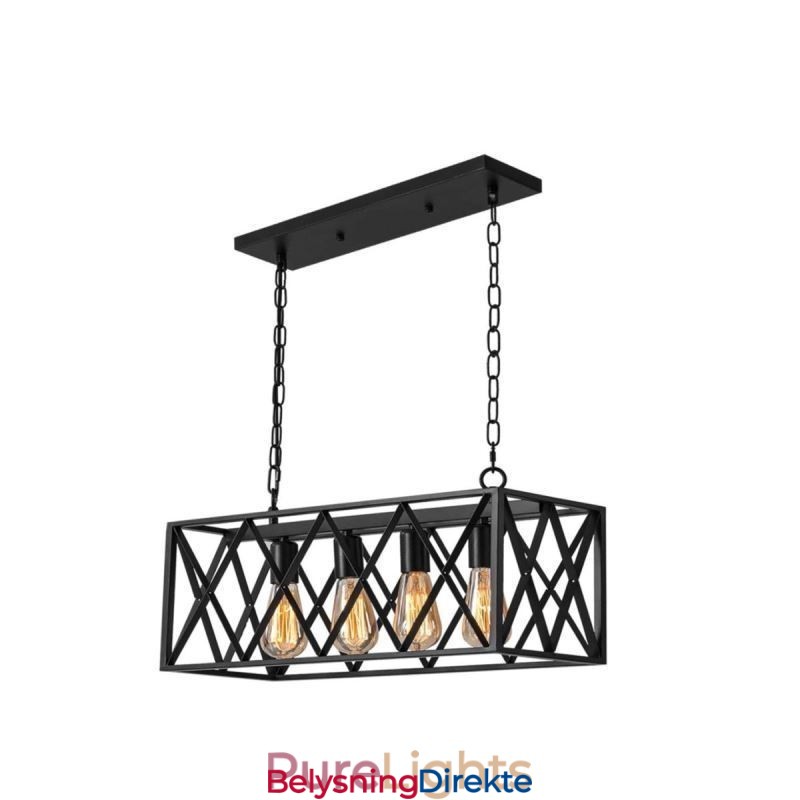 Rustikk Rektangulær Pendellampe Med 4 Lys, Landlig Hengelampe