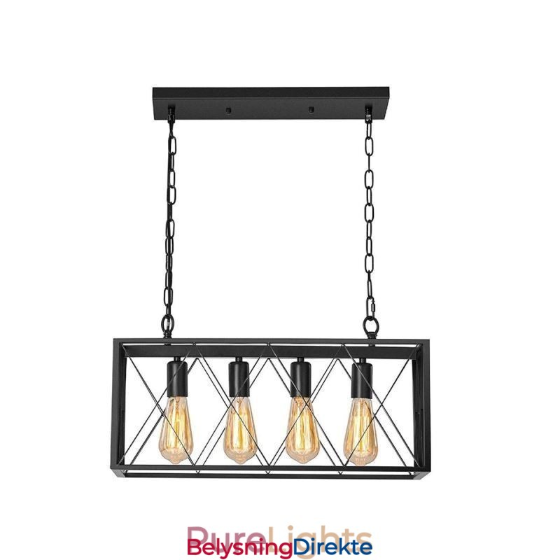 Rustikk Rektangulær Pendellampe Med 4 Lys, Landlig Hengelampe