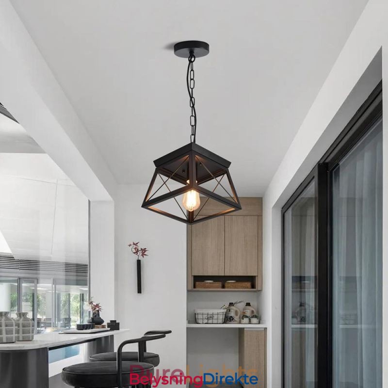 Vintage Trapesformet Anhengslampe I Metall, Svart Taklampe