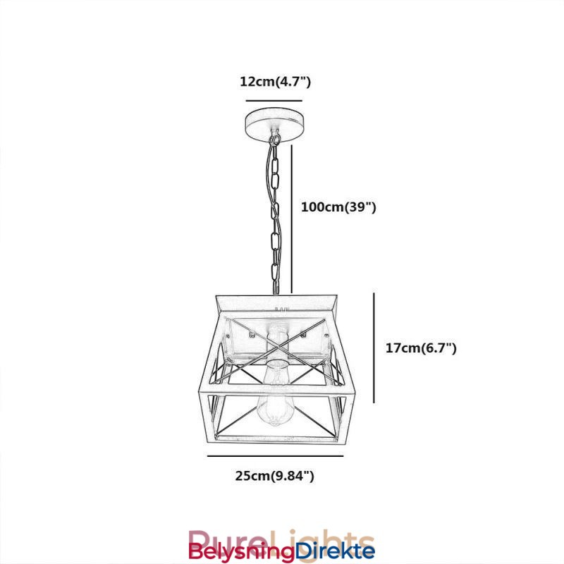 Vintage Trapesformet Anhengslampe I Metall, Svart Taklampe