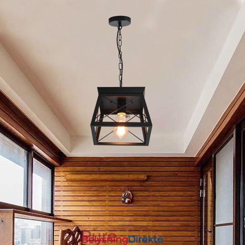 Vintage Trapesformet Anhengslampe I Metall, Svart Taklampe