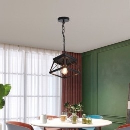 Vintage Trapesformet Anhengslampe I Metall, Svart Taklampe