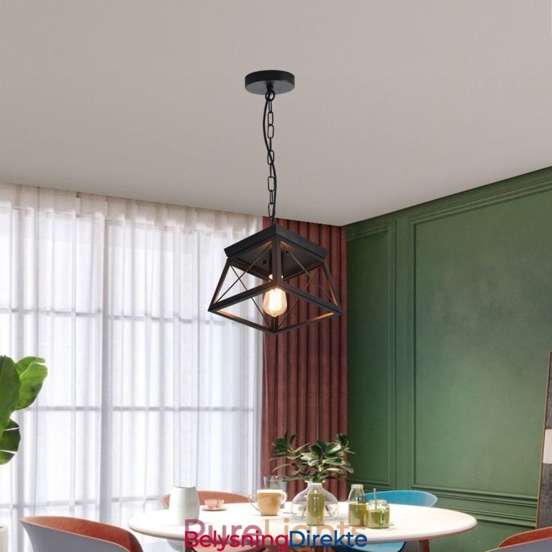 Vintage Trapesformet Anhengslampe I Metall, Svart Taklampe