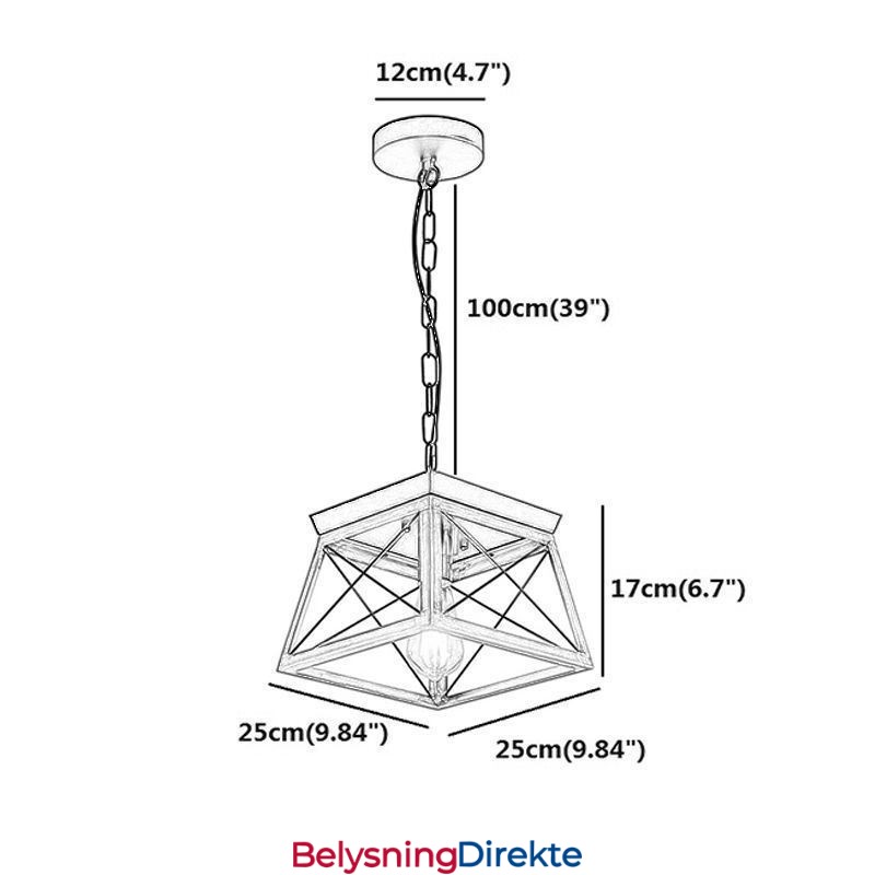 Vintage Trapesformet Anhengslampe I Metall, Svart Hengelampe