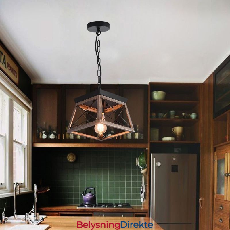 Vintage Trapesformet Anhengslampe I Metall, Svart Hengelampe