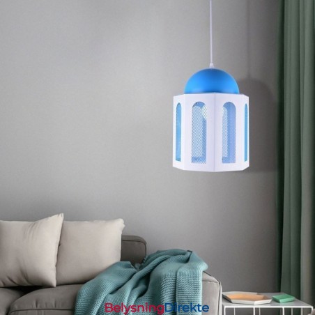 Slottformet Pendellampe Moderne Blå Og Hvit Fargelampe