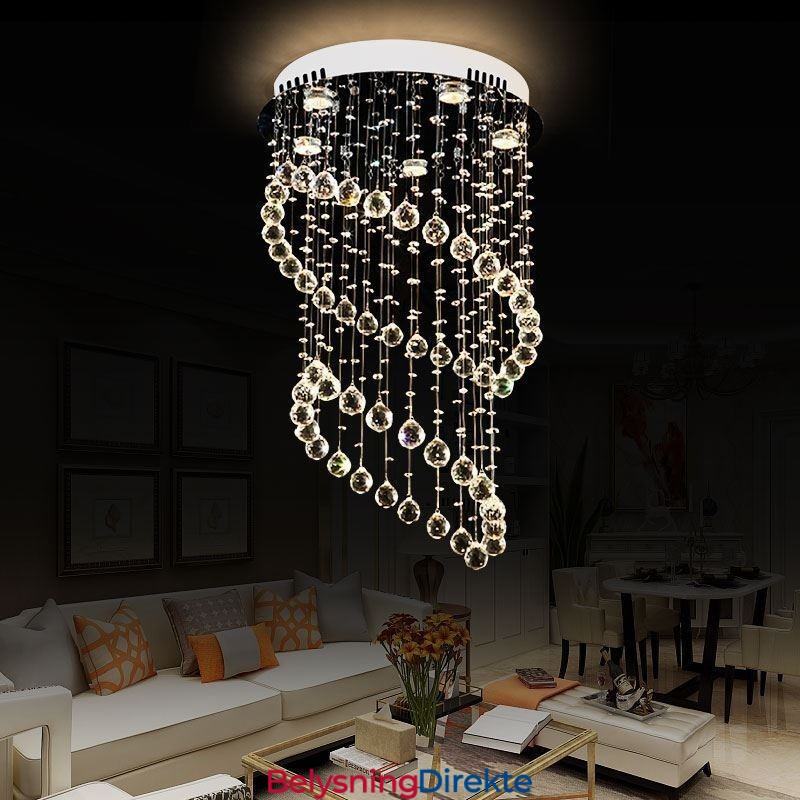 Moderne Krystalllysekrone Rund Regndråpetaklampe
