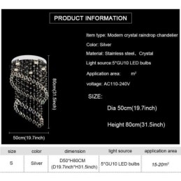 Moderne Krystalllysekrone Rund Regndråpetaklampe