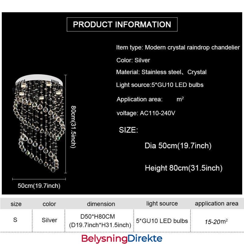 Moderne Krystalllysekrone Rund Regndråpetaklampe