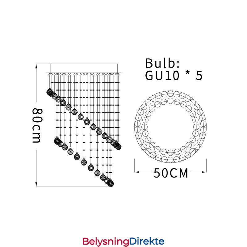 Moderne Krystalllysekrone Rund Regndråpetaklampe