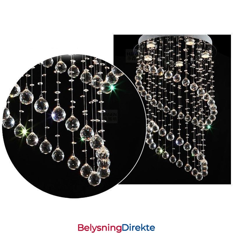 Moderne Krystalllysekrone Rund Regndråpetaklampe