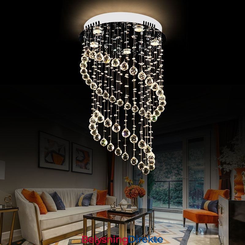Moderne Krystalllysekrone Rund Regndråpetaklampe