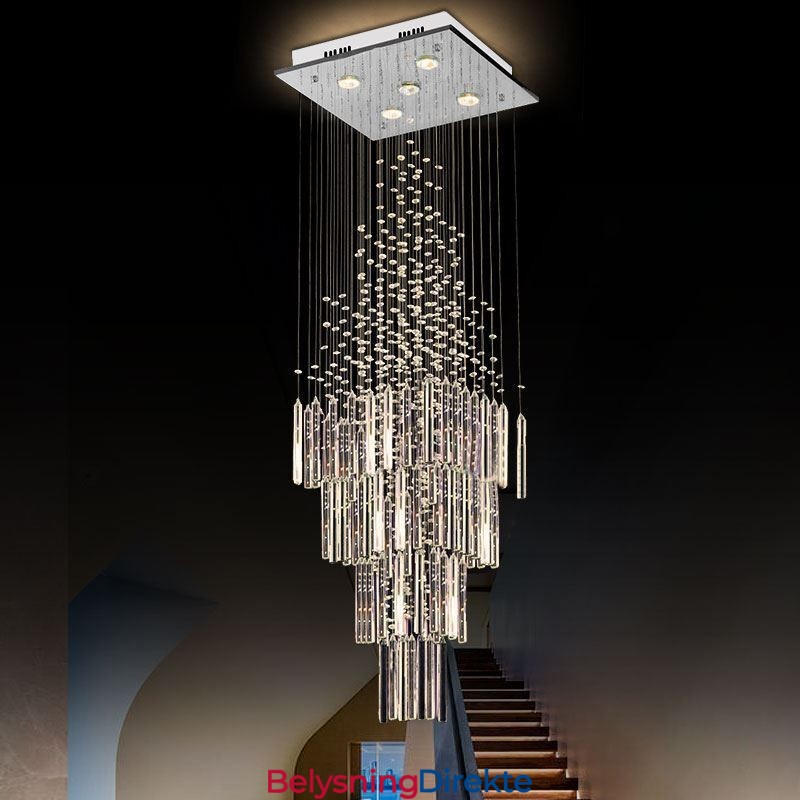 Moderne Firkantet Krystalllysekrone Moderne Elegant Taklampe Tosidig Trapp