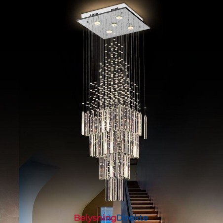 Moderne Firkantet Krystalllysekrone Moderne Elegant Taklampe Tosidig Trapp