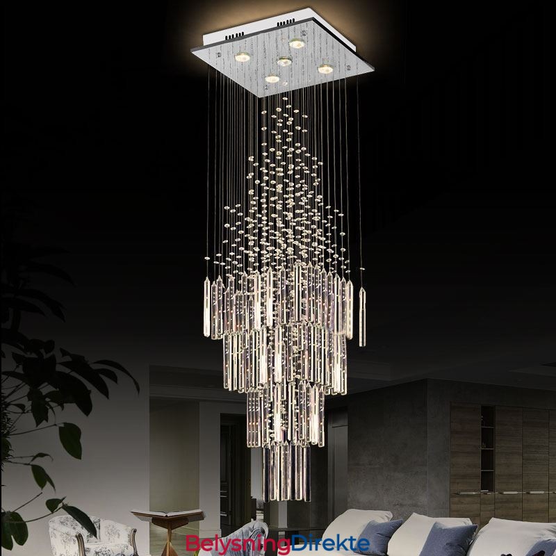 Moderne Firkantet Krystalllysekrone Moderne Elegant Taklampe Tosidig Trapp