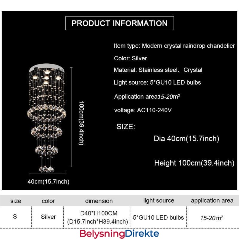 Krystalllysekrone Moderne Elegant Taklampe Tosidig Trapp