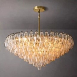 Amerikansk Pendellampe I Glass, Taklampe I Rav, Gjennomsiktig, 90 Cm, 14 Lys
