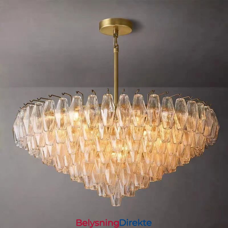 Amerikansk Pendellampe I Glass, Taklampe I Rav, Gjennomsiktig, 90 Cm, 14 Lys