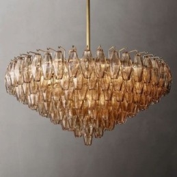 Amerikansk Pendellampe I Glass, Taklampe I Rav, Gjennomsiktig, 90 Cm, 14 Lys