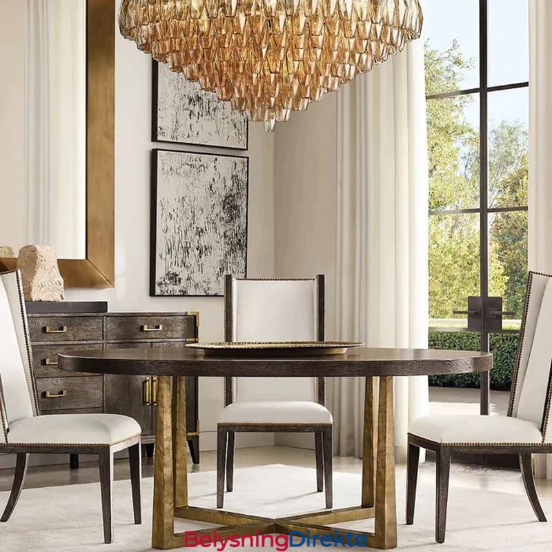 Amerikansk Pendellampe I Glass, Taklampe I Rav, Gjennomsiktig, 90 Cm, 14 Lys