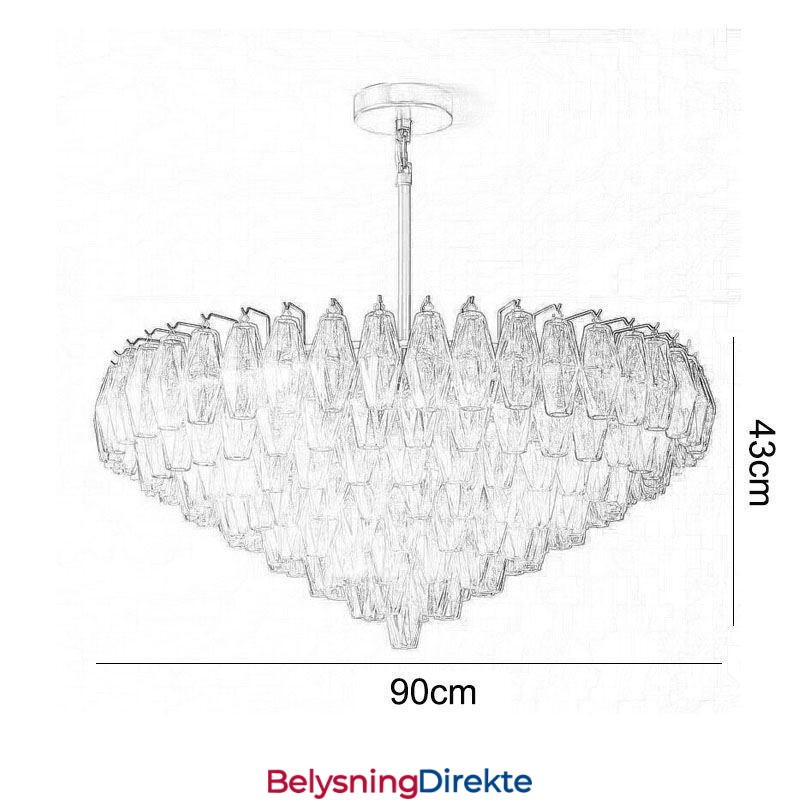 Amerikansk Pendellampe I Glass, Taklampe I Rav, Gjennomsiktig, 90 Cm, 14 Lys