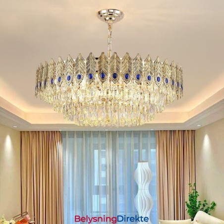 Gyllen Fjær Krystall Pendellampe Dupleks Dekorativ Taklampe