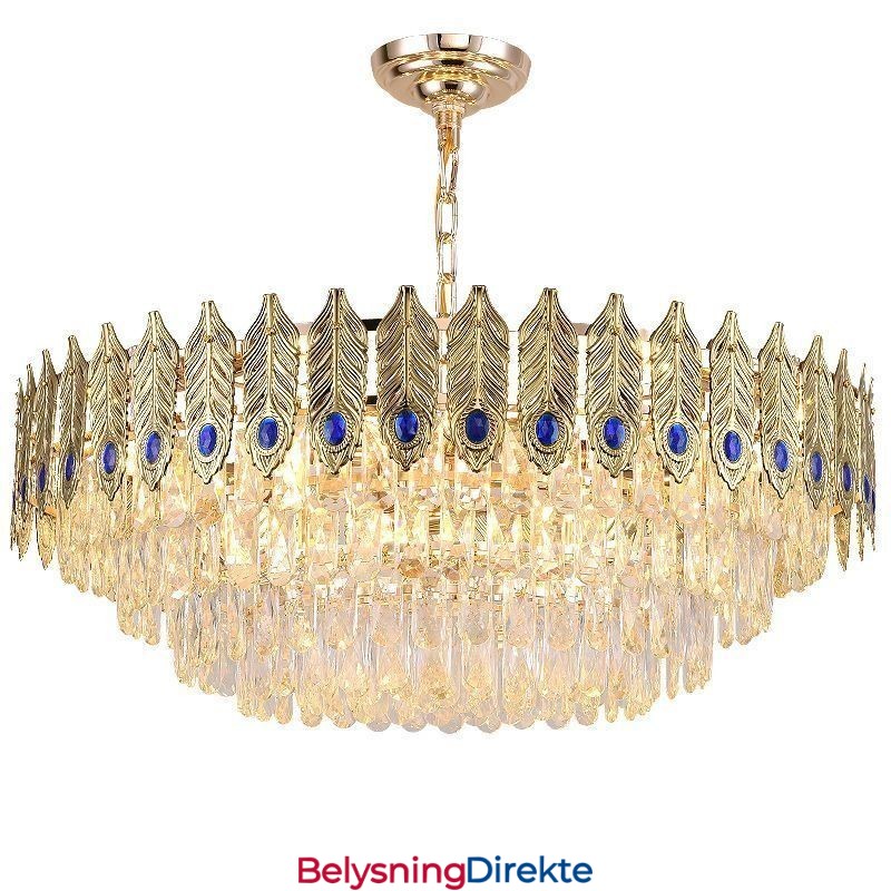 Gyllen Fjær Krystall Pendellampe Dupleks Dekorativ Taklampe