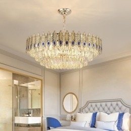 Gyllen Fjær Krystall Pendellampe Dupleks Dekorativ Taklampe