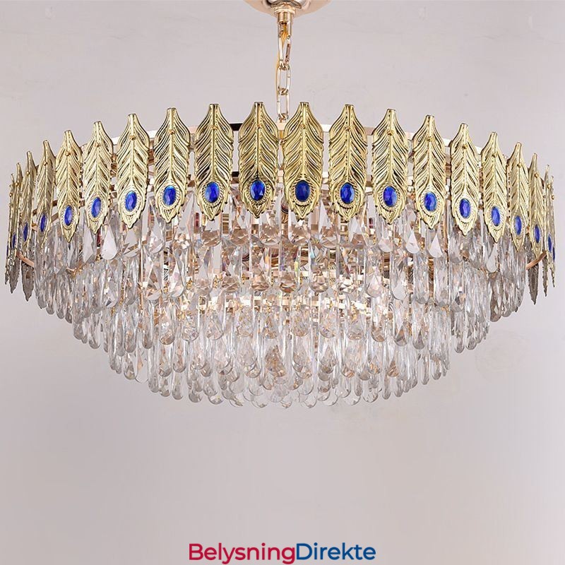 Gyllen Fjær Krystall Pendellampe Dupleks Dekorativ Taklampe