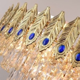 Gyllen Fjær Krystall Pendellampe Dupleks Dekorativ Taklampe