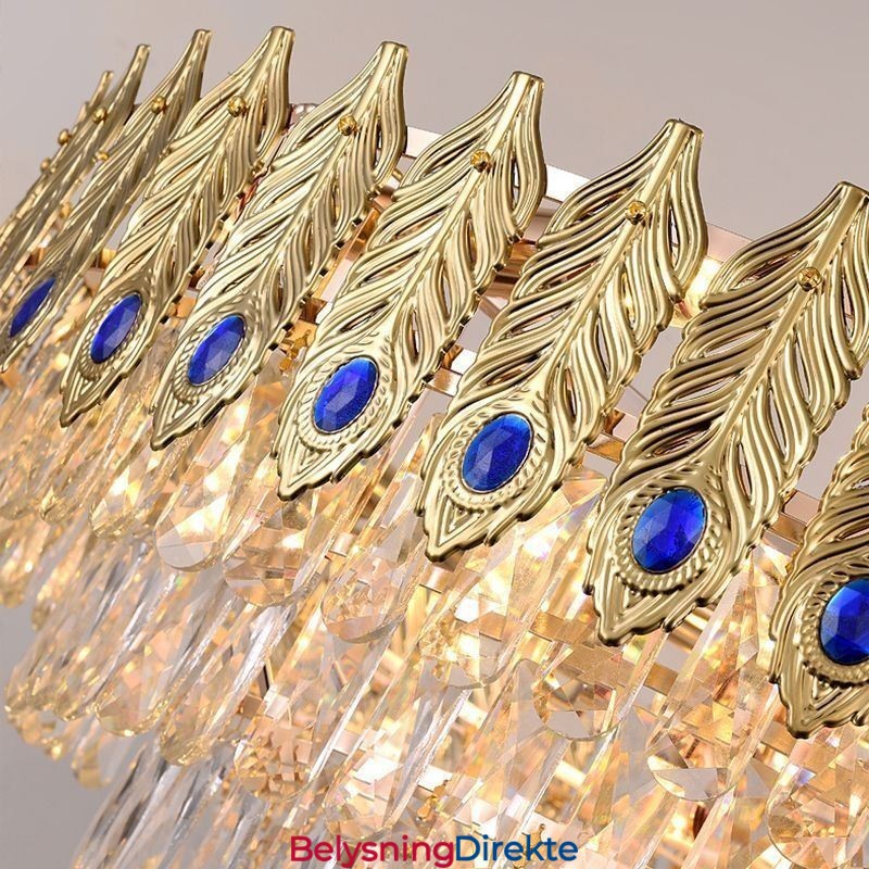 Gyllen Fjær Krystall Pendellampe Dupleks Dekorativ Taklampe