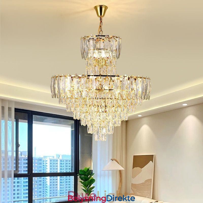 Konisk Krystall Pendellampe Dupleks Dekorativ Taklampe 80 Cm